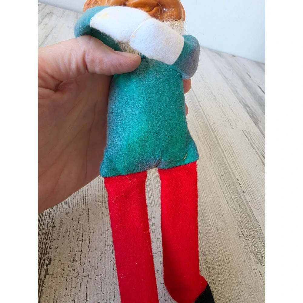 Antique vintage knee hugger felt elf plush decor Xmas figurine plush rubber face